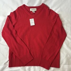 Land's End Youth Boy's Red M 10/12  V-neck Pullover Sweater Holiday NEW